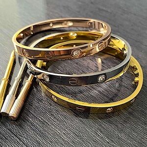 Stampd Gold, Rose Gold & Black Screw Motif Bangle Bracelet Set